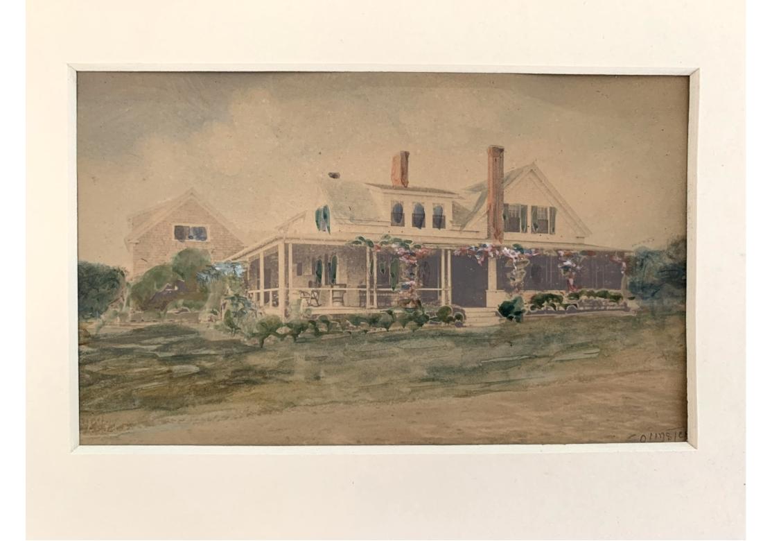 Américain Exceptionnelle aquarelle réduite signée d'une résidence en vente