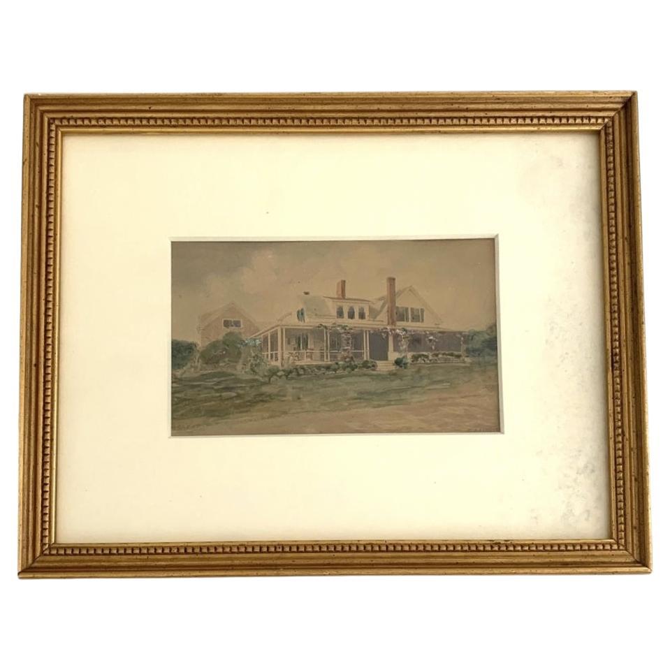 Außergewöhnliche Diminutive signiert Aquarell eines Wohnsitzes