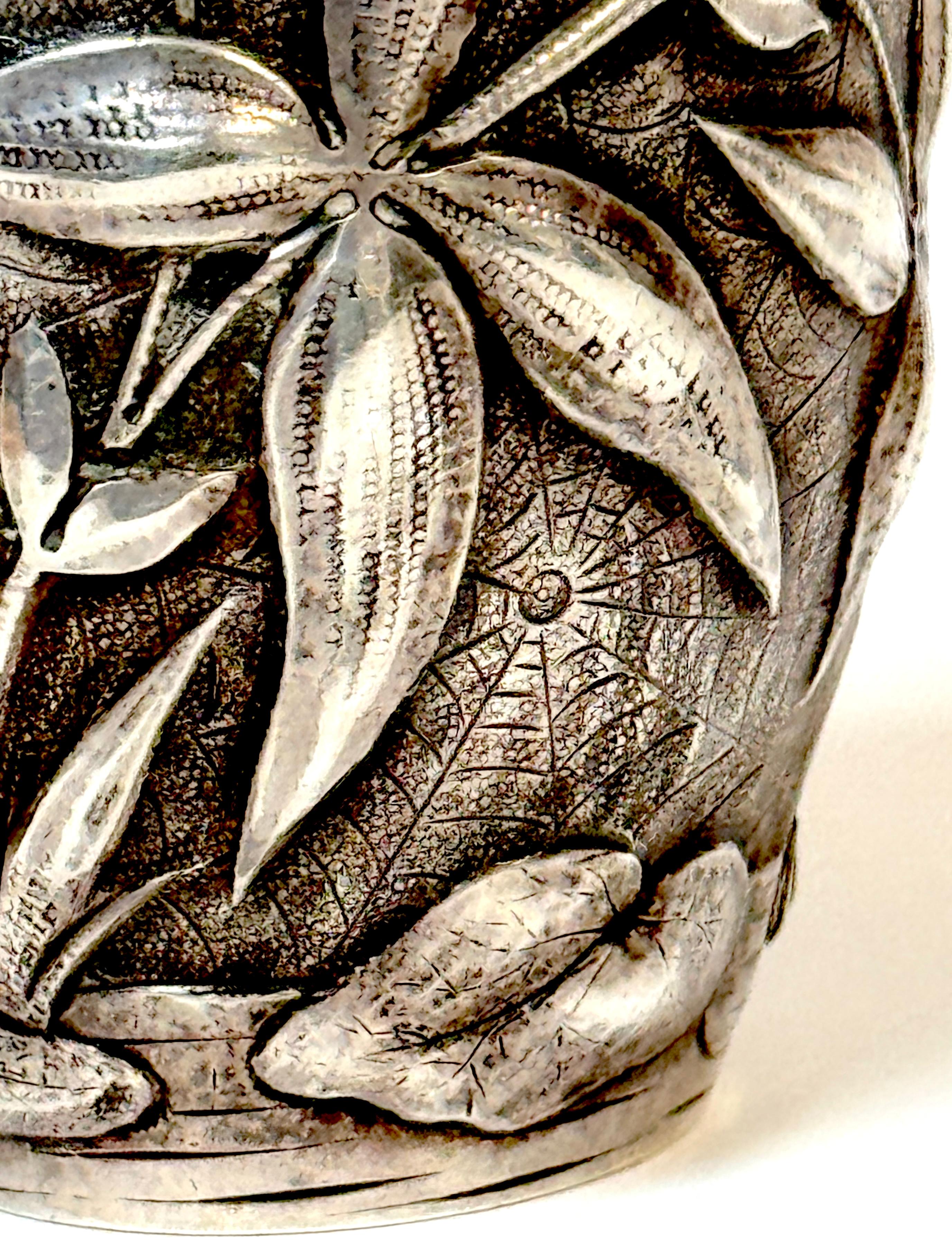Exceptional Dominic & Haff Japonisme Sterling Cabinet Vase Dragonfly & Cobwebs For Sale 2