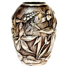 Antique Exceptional Dominic & Haff Japonisme Sterling Cabinet Vase Dragonfly & Cobwebs