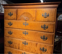 Exceptional DR Dimes Two Part Tiger Maple Highboy w/ Radial Fans & Cabriole Legs