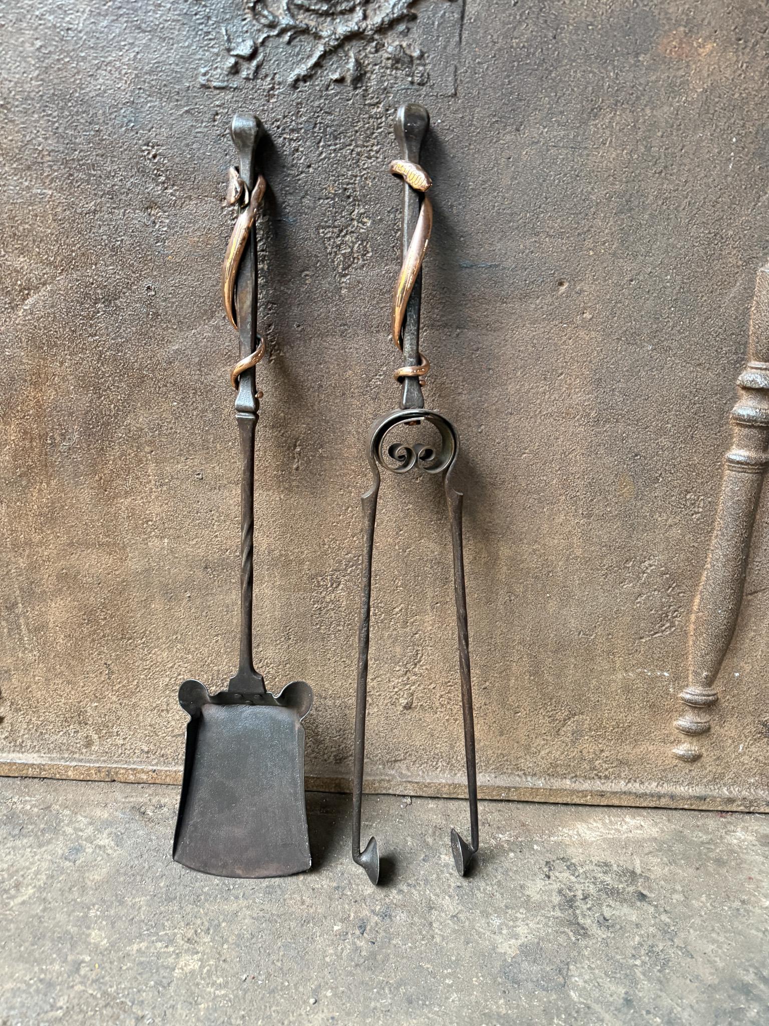 Forged Exceptional Dutch Art Nouveau Fireplace Tools For Sale