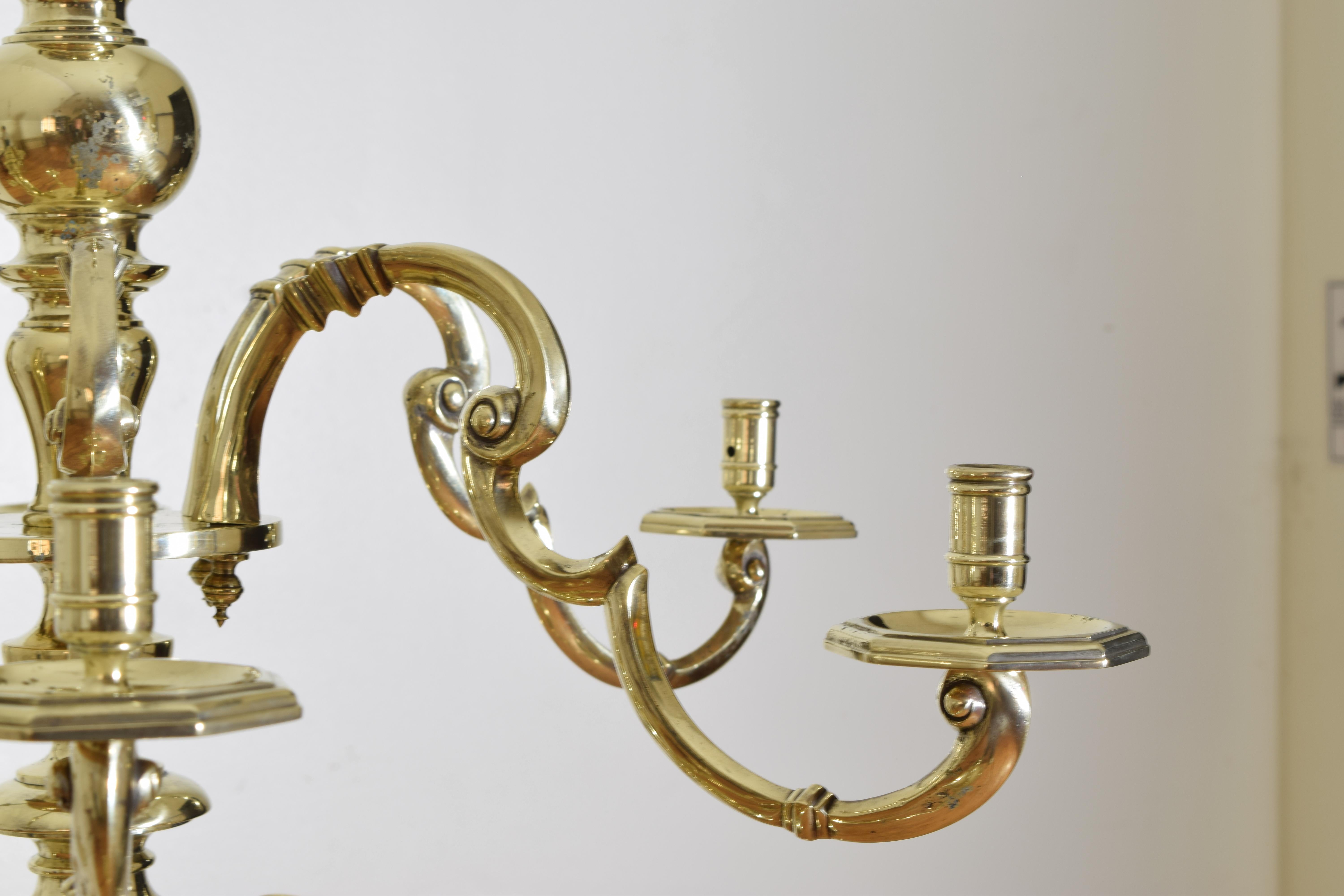 Exceptional Dutch Baroque Style 2-Tier 12 Light Brass Chandelier, 3rdq 19th cen. For Sale 1