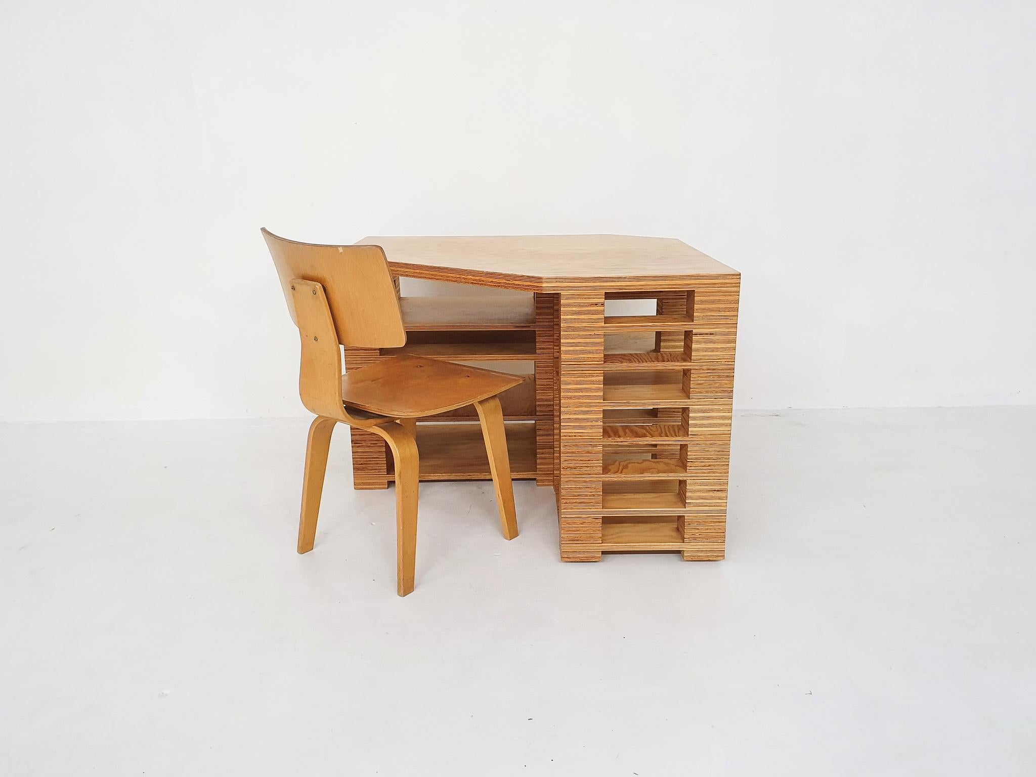 Exceptional Dutch Design Plywood Desk For Sale 5