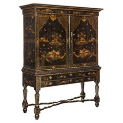 Exceptional Dutch Lacquered Chinoiserie Cabinet on Stand, 17th Century
