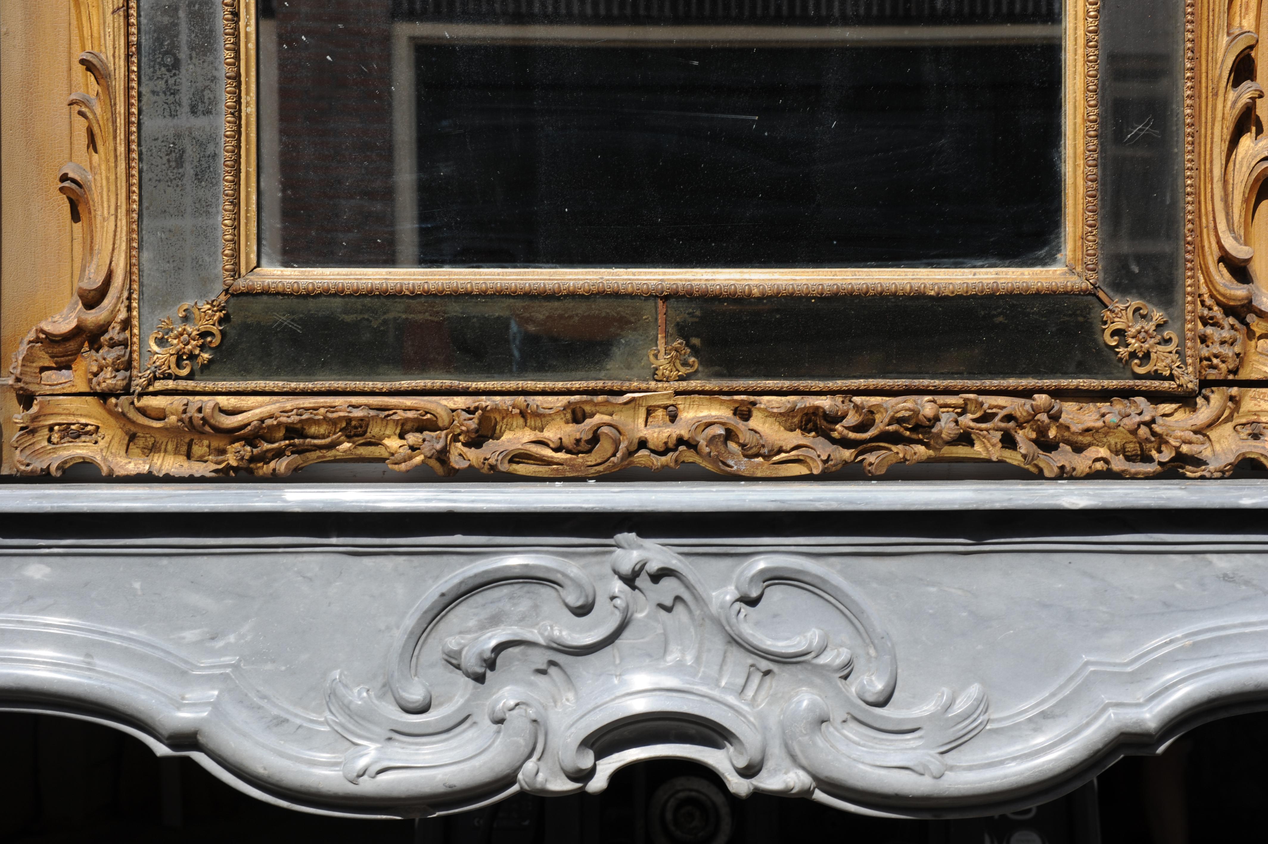 18th Century and Earlier Exceptional Dutch Rococo Fireplace Mantel with Original Trumeau For Sale