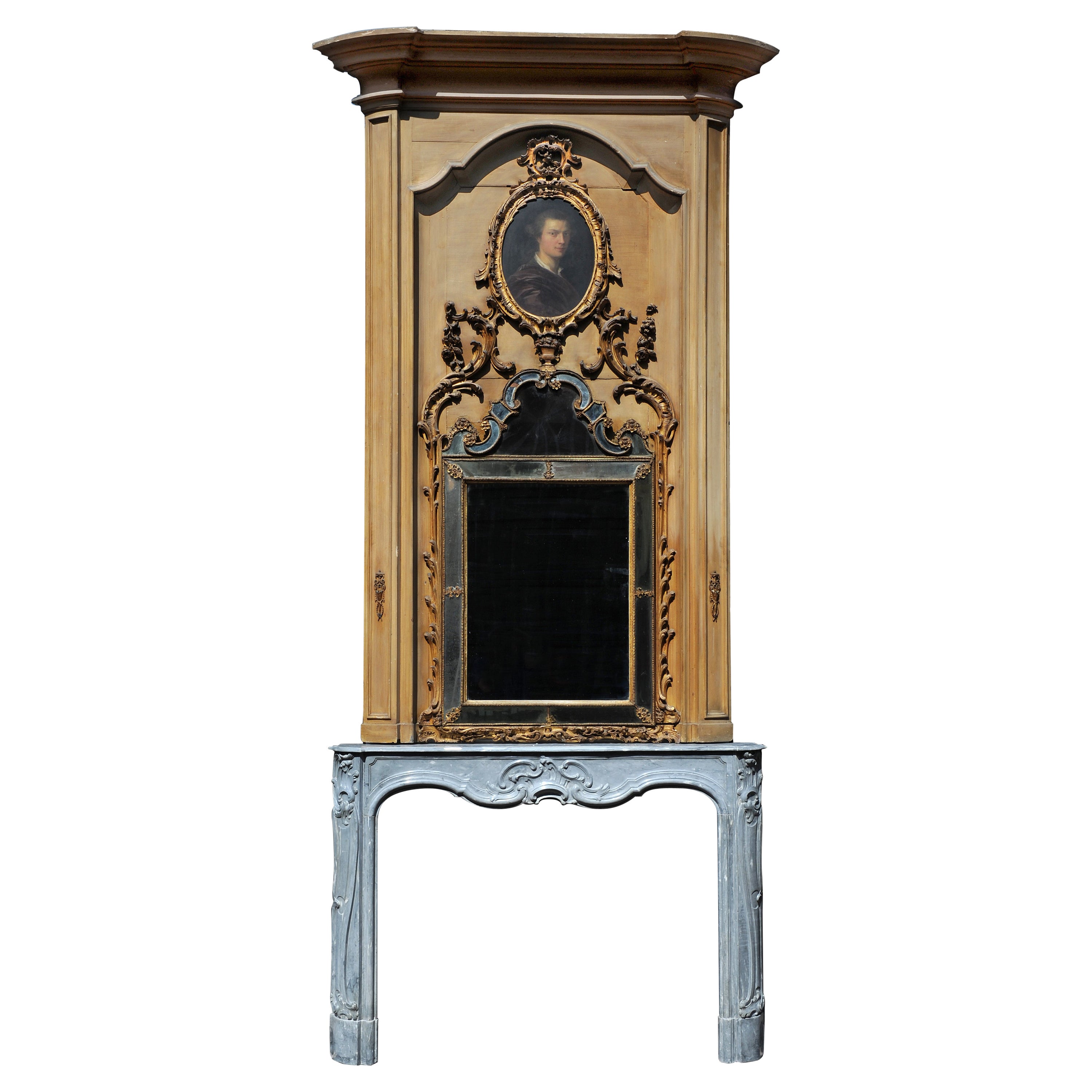 Exceptional Dutch Rococo Fireplace Mantel with Original Trumeau For Sale