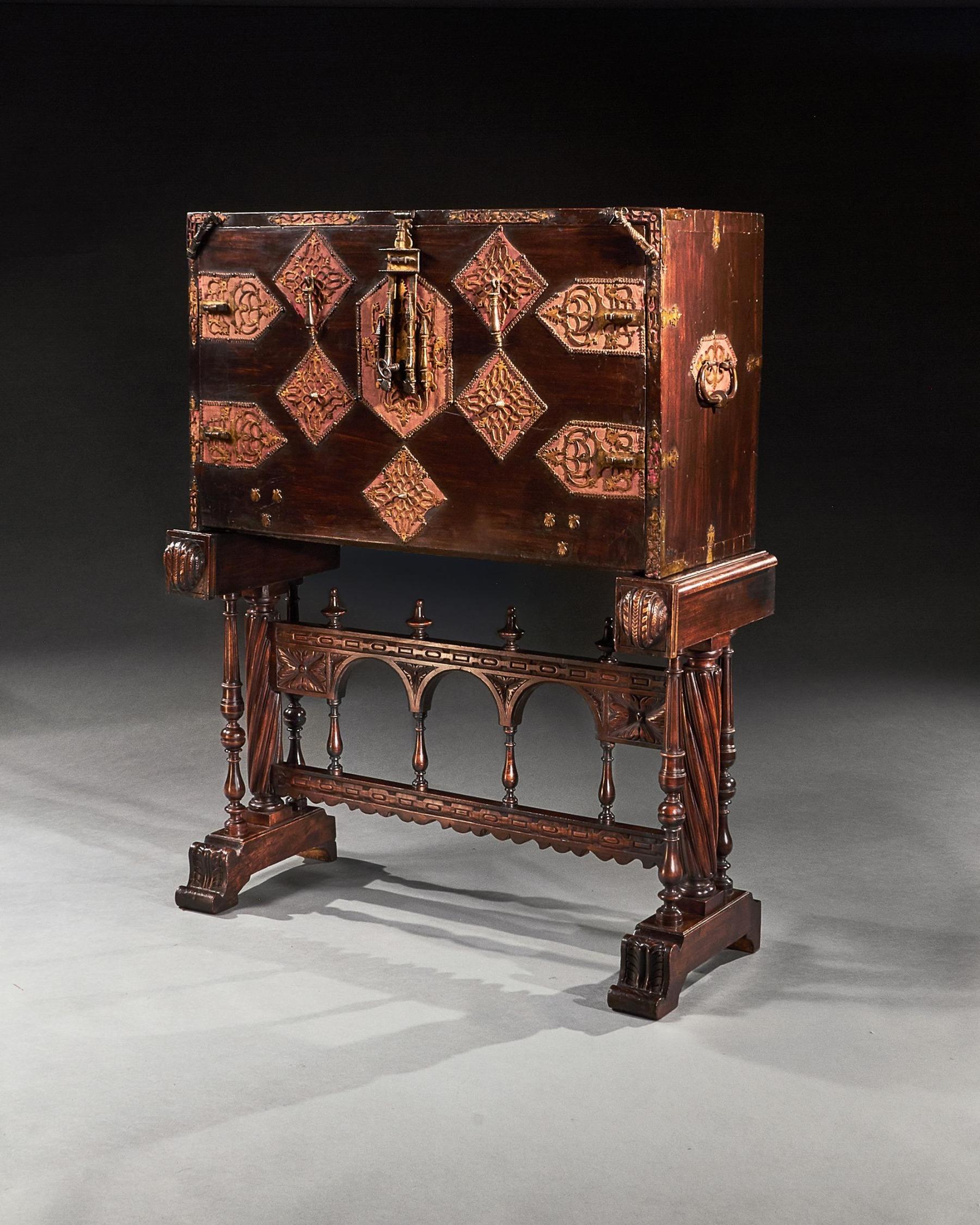 An exceptionally fine example of an early 17th Century Spanish renaissance walnut vargueno / bargueno escritorio writing desk on trestle stand.



Spain, Salamanca circa 1600-1630.



This wonderful vargueno is one of the finest we have seen