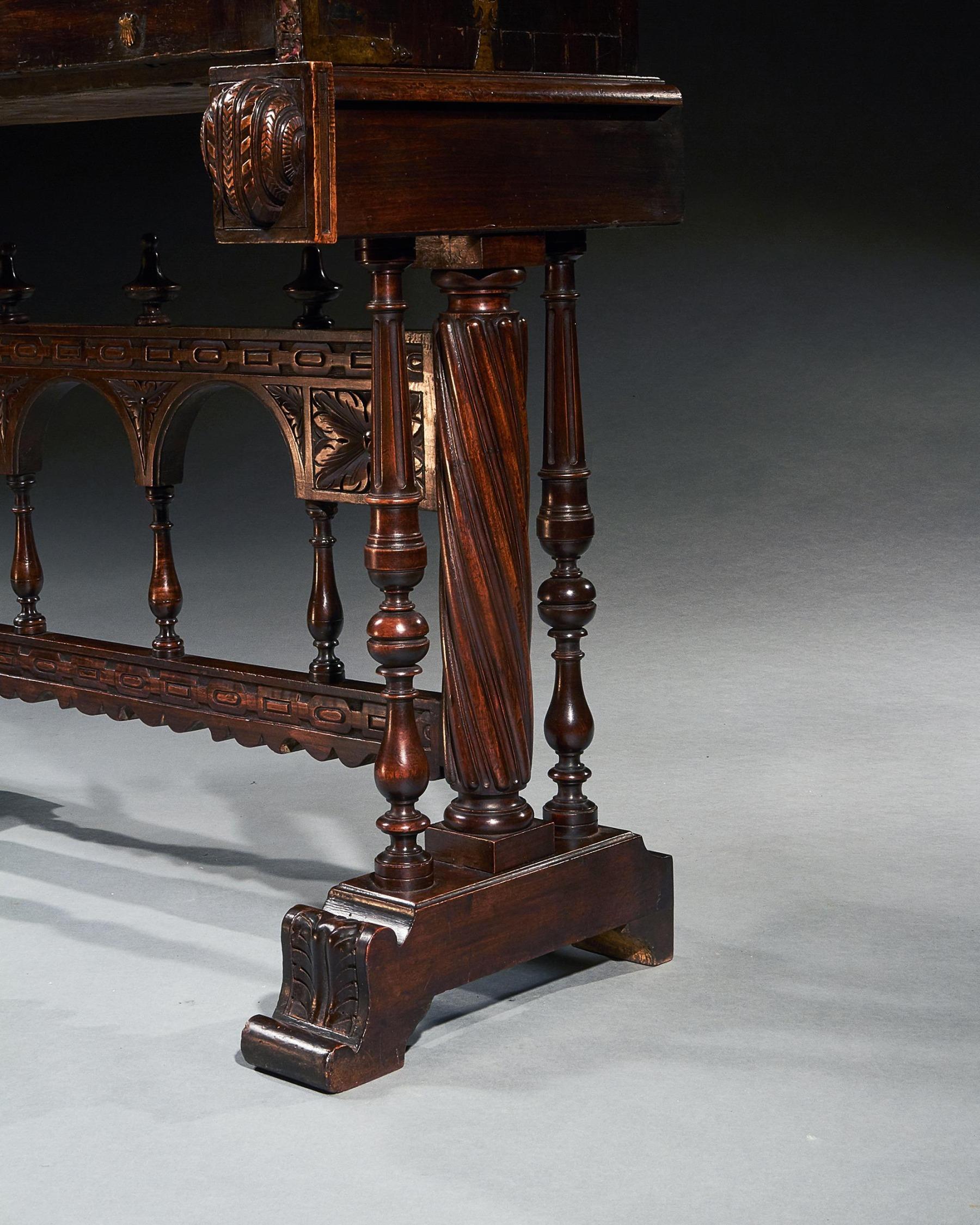 Exceptional Early 17th Century Spanish Walnut Vargueno Desk on Stand For Sale 1