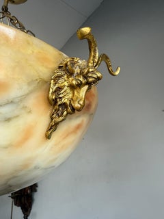 Exceptional Early 1900s Alabaster Pendant with Gilt Bronze Bacchus / Ram Masks