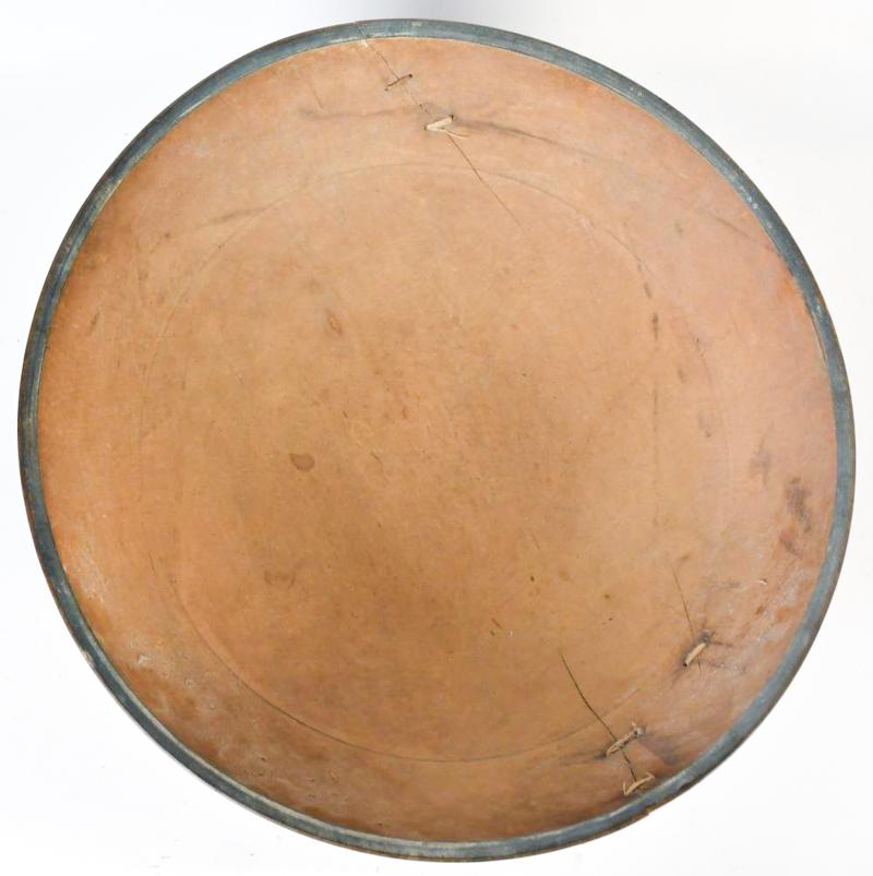 American Exceptional Early 19th Century Blue Painted Chopping Bowl with Stitched Repairs For Sale
