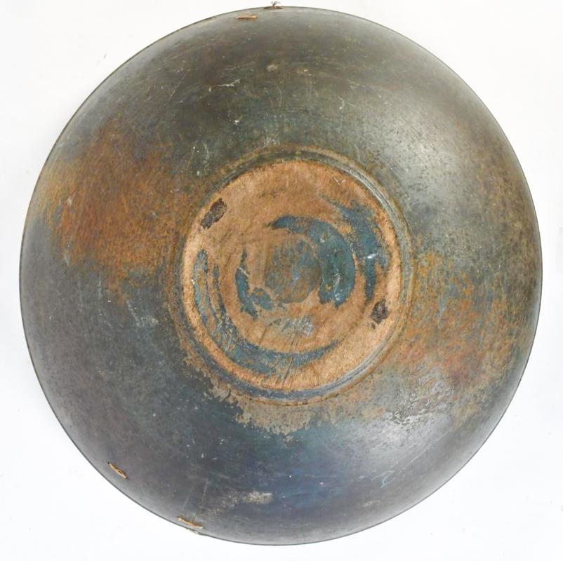 Hand-Painted Exceptional Early 19th Century Blue Painted Chopping Bowl with Stitched Repairs For Sale