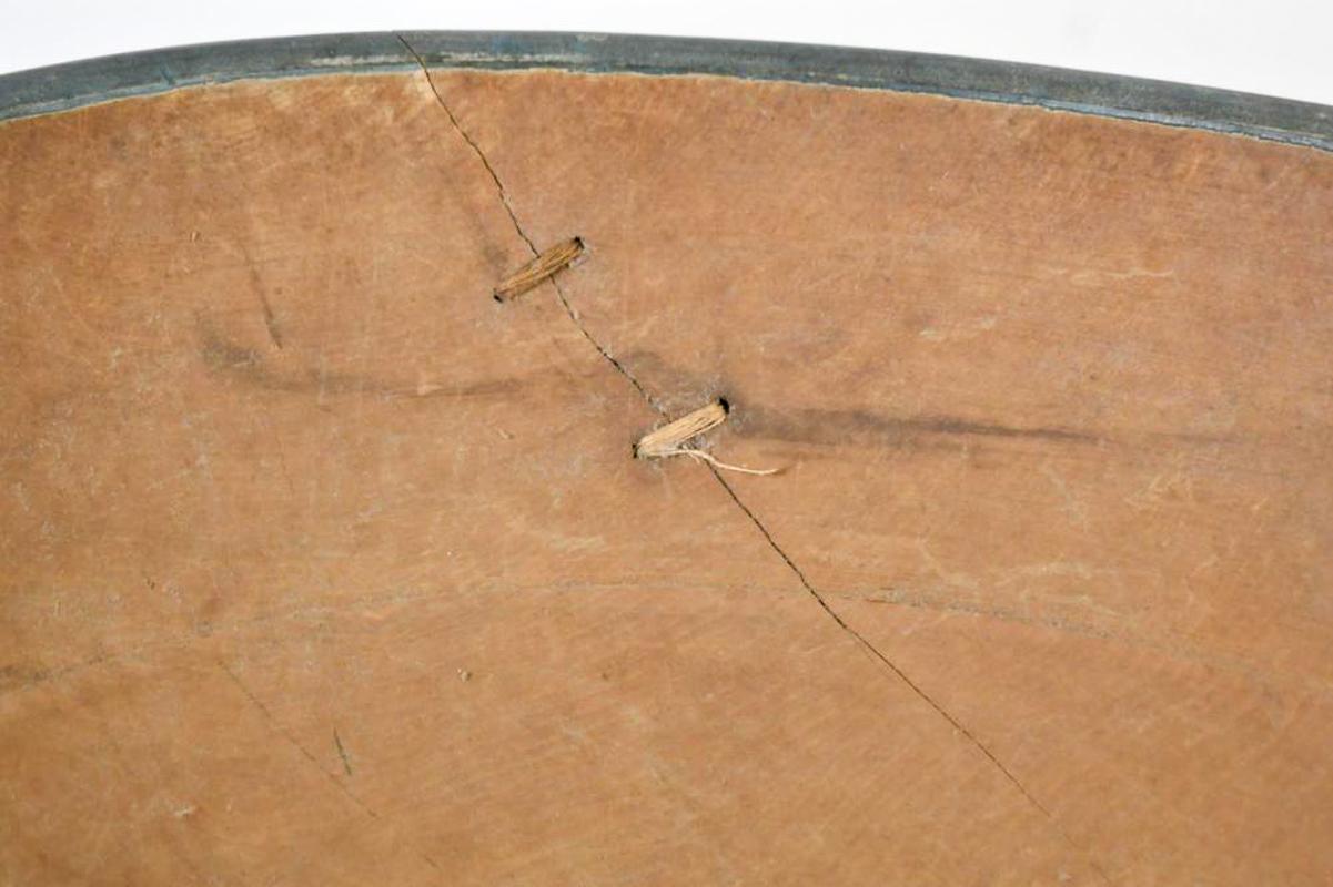 Exceptional Early 19th Century Blue Painted Chopping Bowl with Stitched Repairs For Sale 2