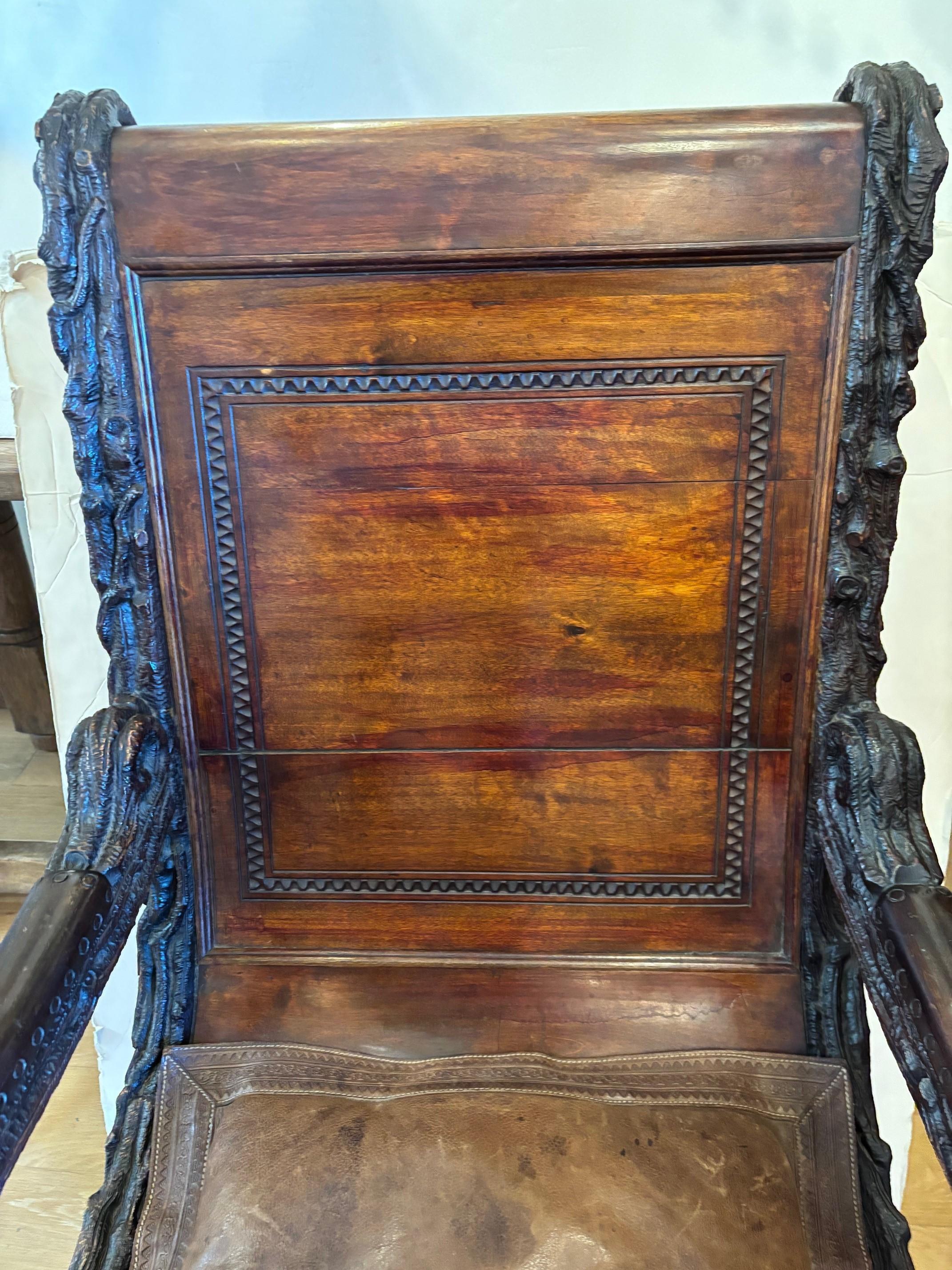 Carved Exceptional Early 19th Century Dark Walnut Finished Irish Country Lounge Chair For Sale