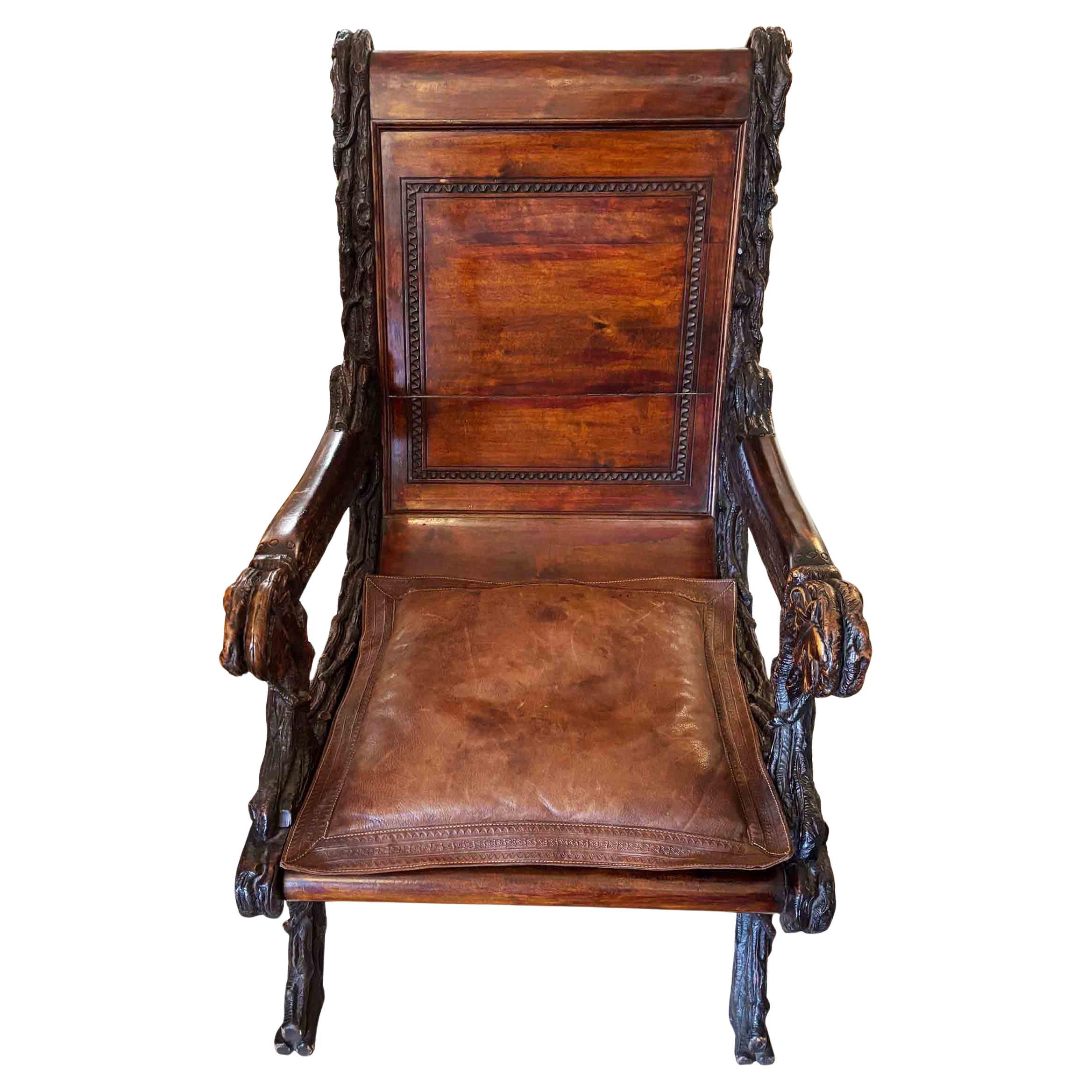Exceptional Early 19th Century Dark Walnut Finished Irish Country Lounge Chair For Sale