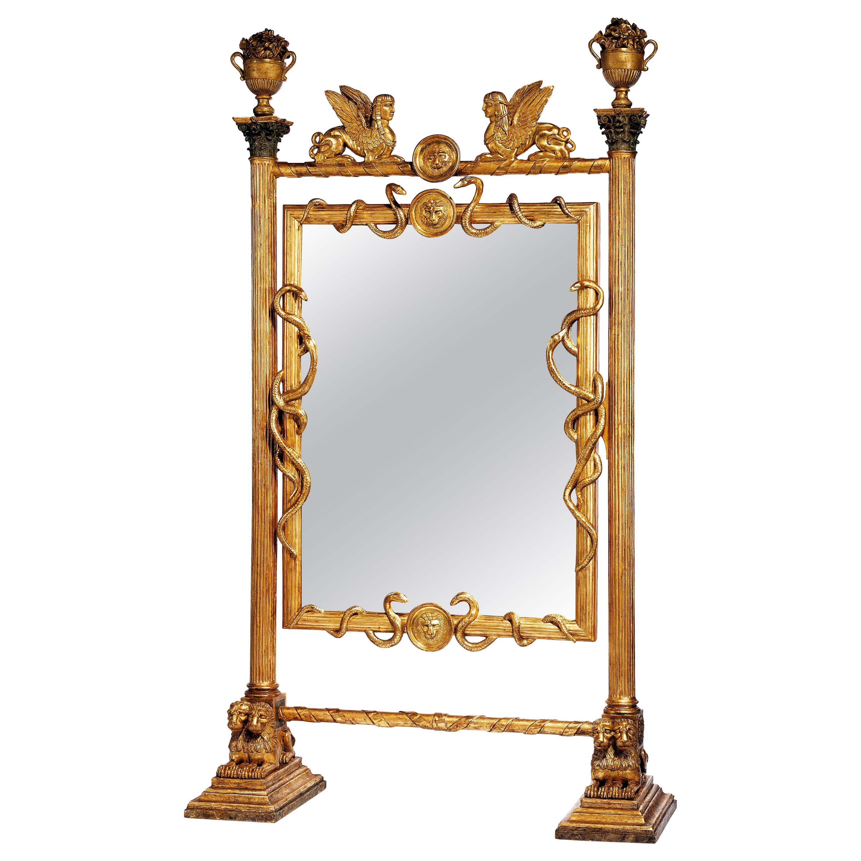 Außergewöhnlicher Empire-Cheval-Spiegel des frühen 19. Jahrhunderts, Russland oder Schweden