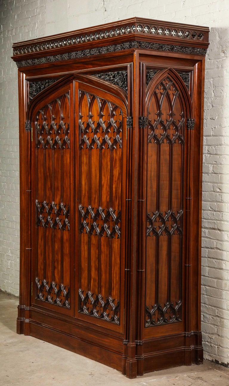 Exceptional Early 19th Century English Gothic Wardrobe in Mahogany For