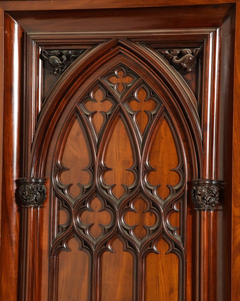 Exceptional Early 19th Century English Gothic Wardrobe in Mahogany For