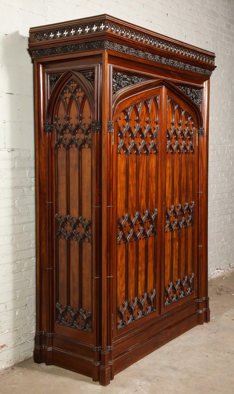 Exceptional Early 19th Century English Gothic Wardrobe in Mahogany For