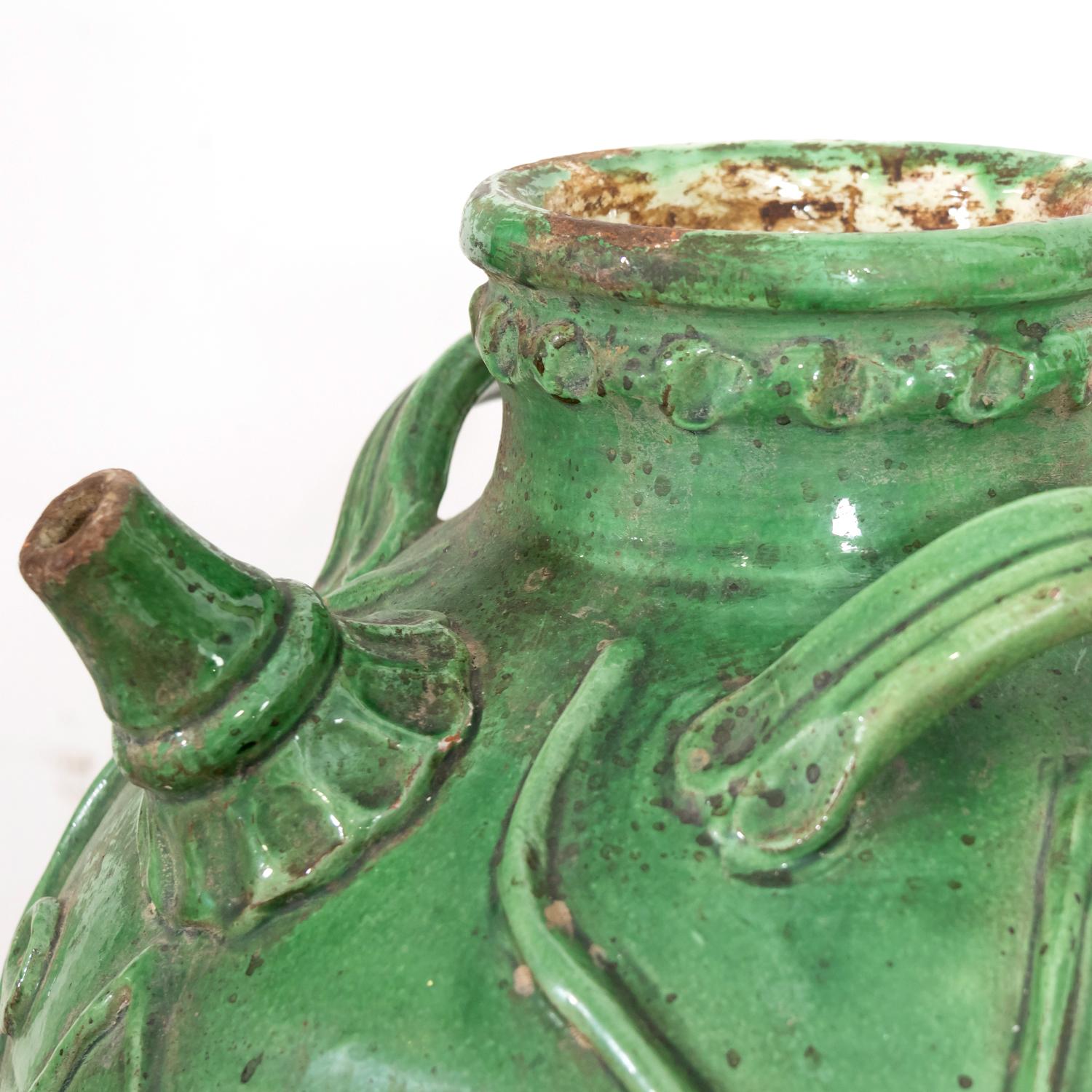 Exceptional Early 19th Century French Glazed Terracotta Walnut Oil Jug For Sale 10