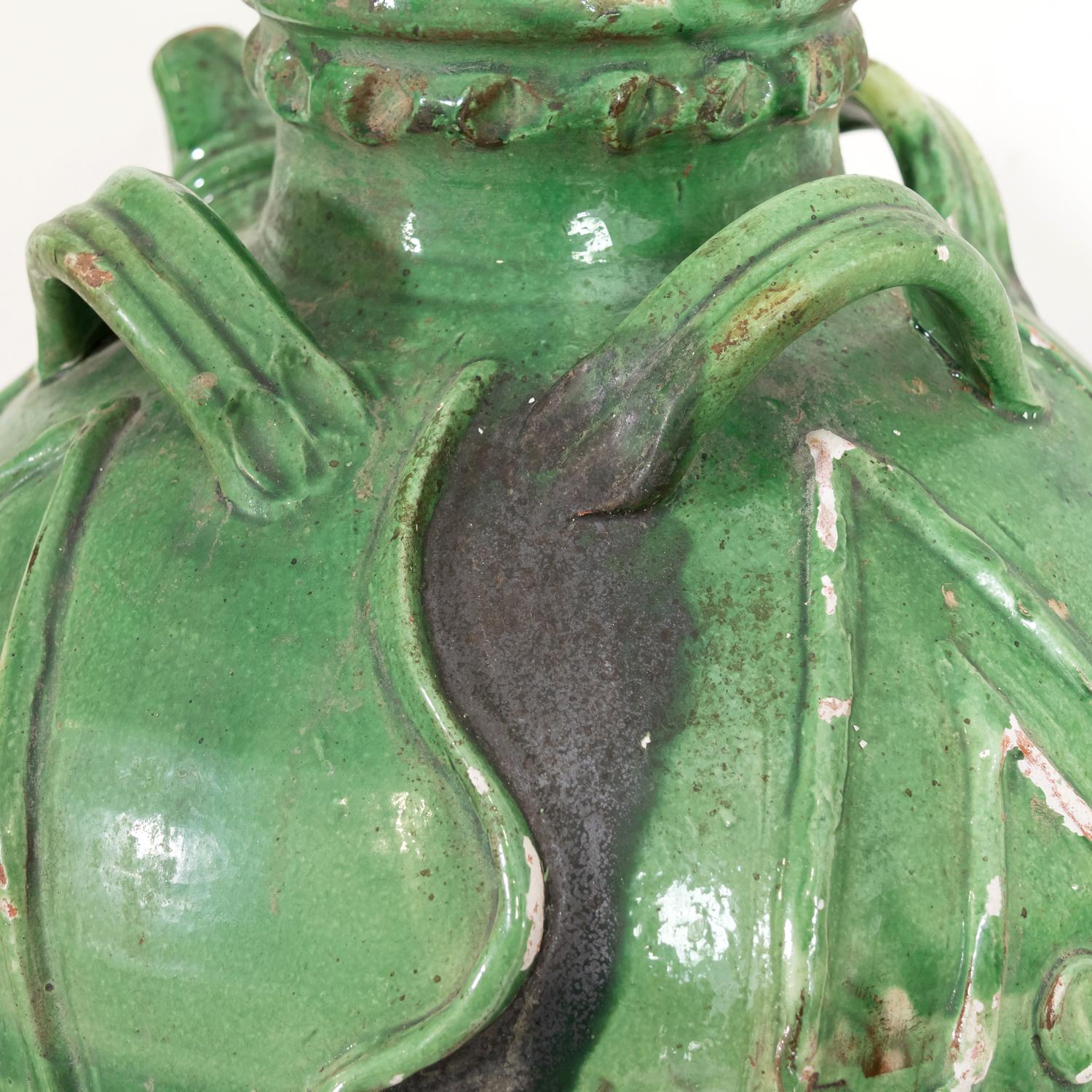 Exceptional Early 19th Century French Glazed Terracotta Walnut Oil Jug For Sale 13