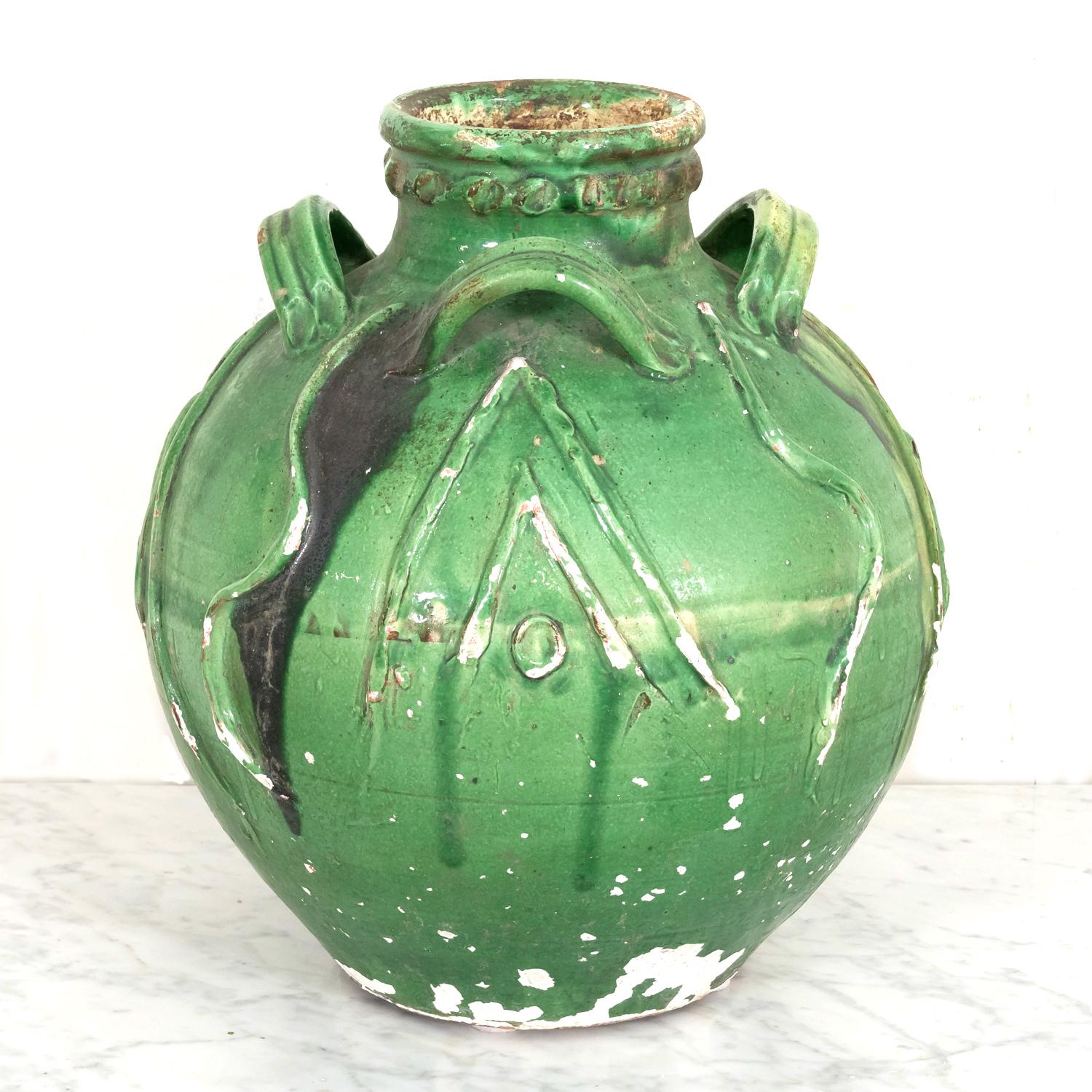 Exceptional Early 19th Century French Glazed Terracotta Walnut Oil Jug For Sale 4