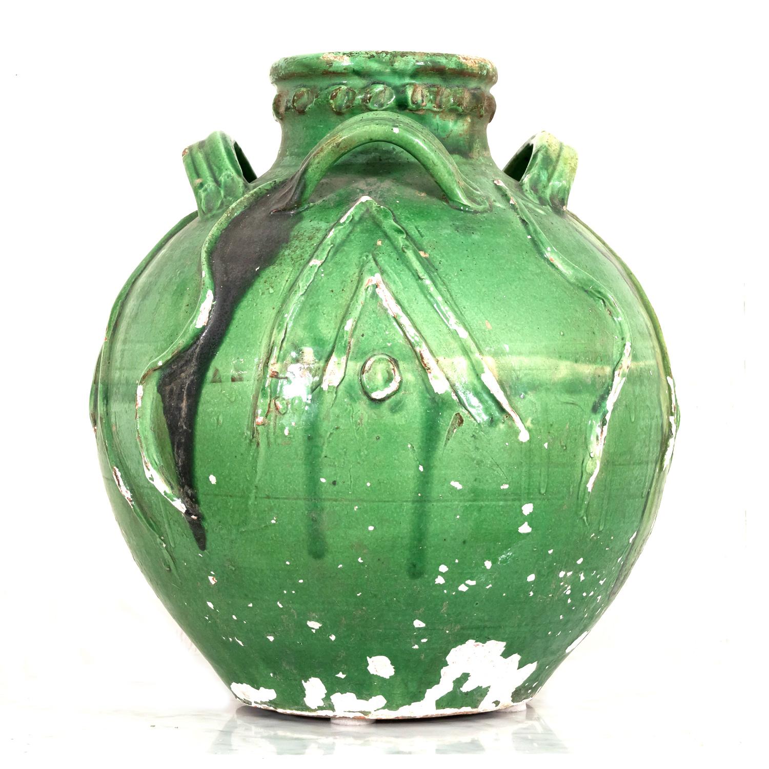 Exceptional Early 19th Century French Glazed Terracotta Walnut Oil Jug For Sale 5