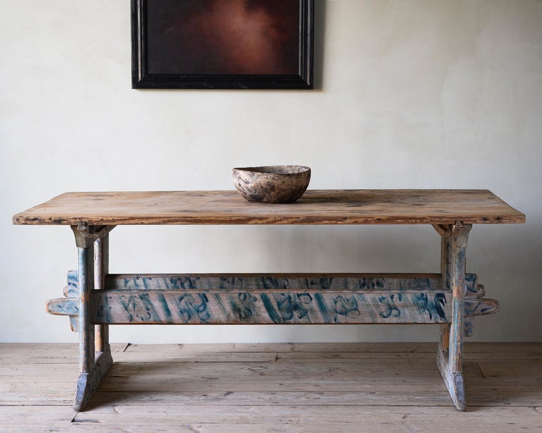 Folk Art Exceptional Early 19th Century Swedish Trestle Table For Sale
