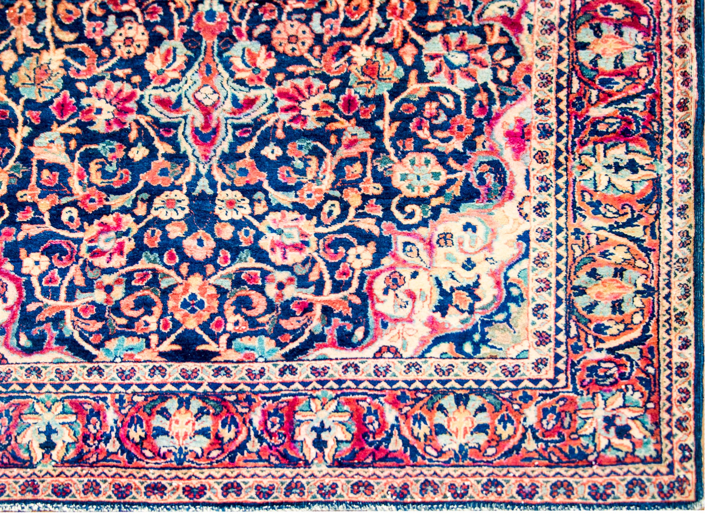 Vegetable Dyed Exceptional Early 20th Century Antique Kashan Rug For Sale