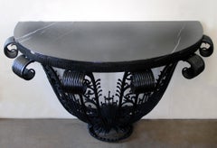 Exceptional Early 20th Century Cast Wrought Marble-Top Art Deco Console