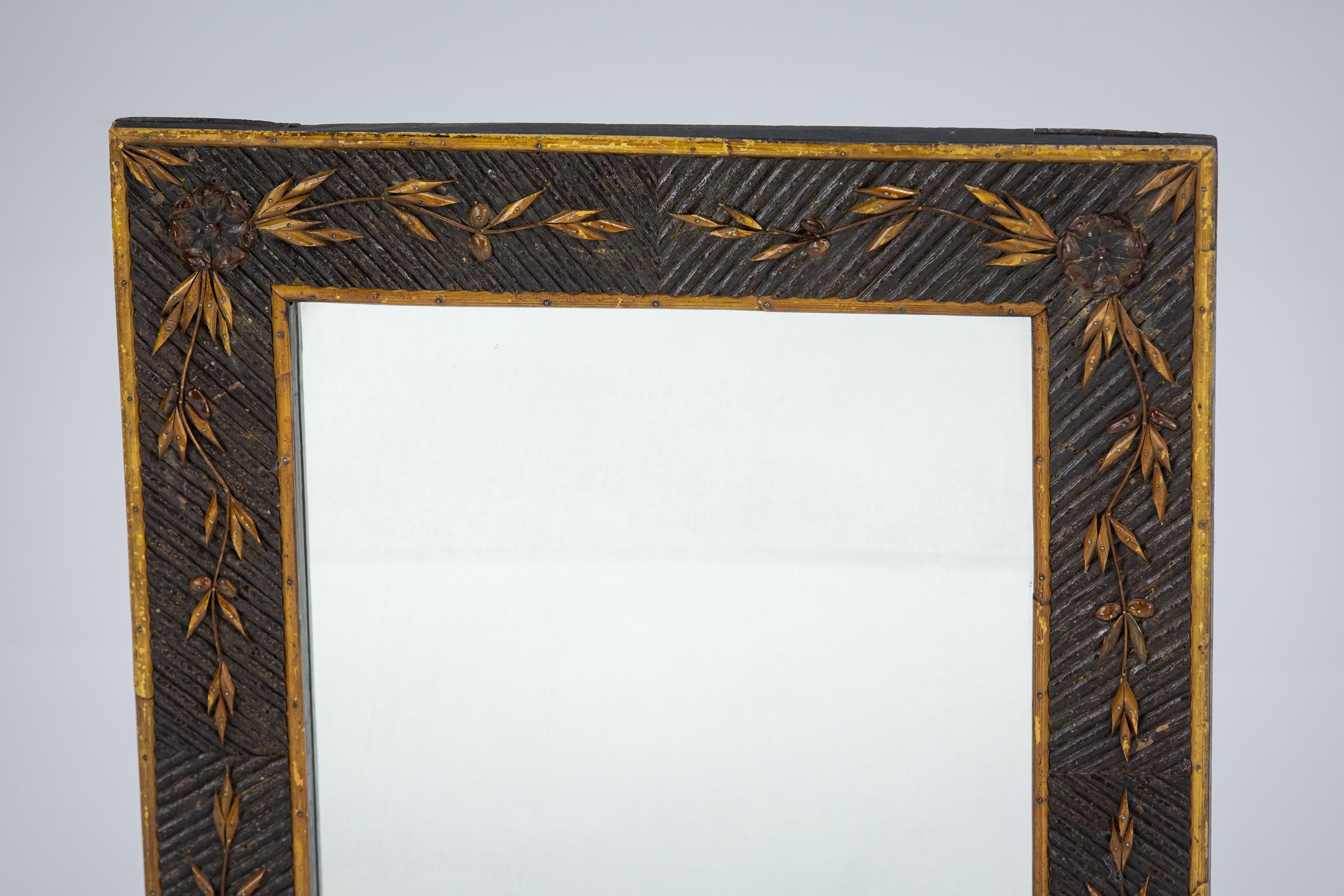 French Exceptional Early 20th Century Twig Work Mirror.  For Sale