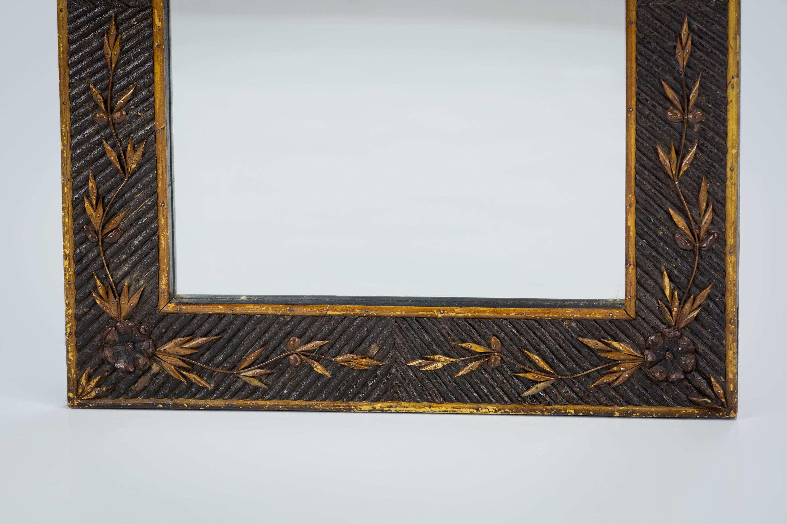Wood Exceptional Early 20th Century Twig Work Mirror.  For Sale