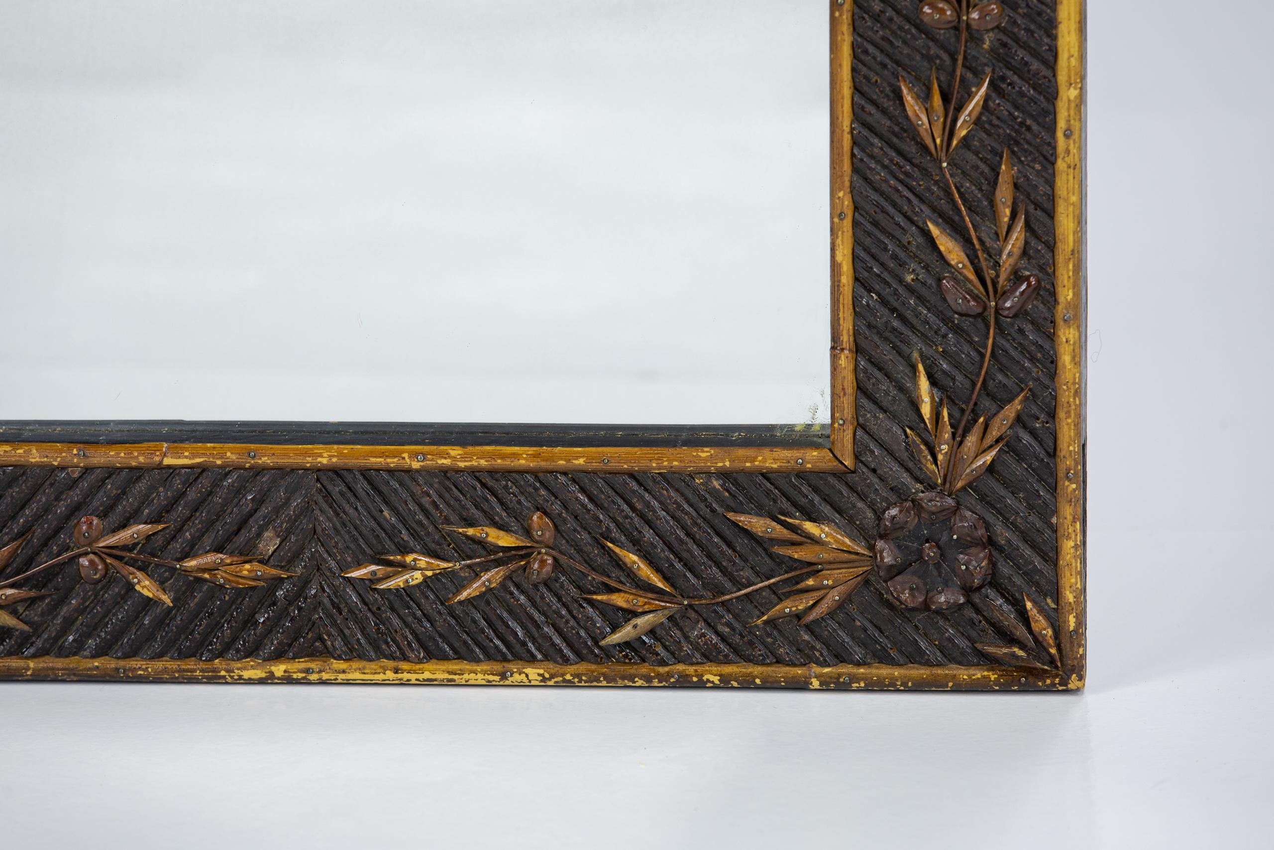 Exceptional Early 20th Century Twig Work Mirror.  1