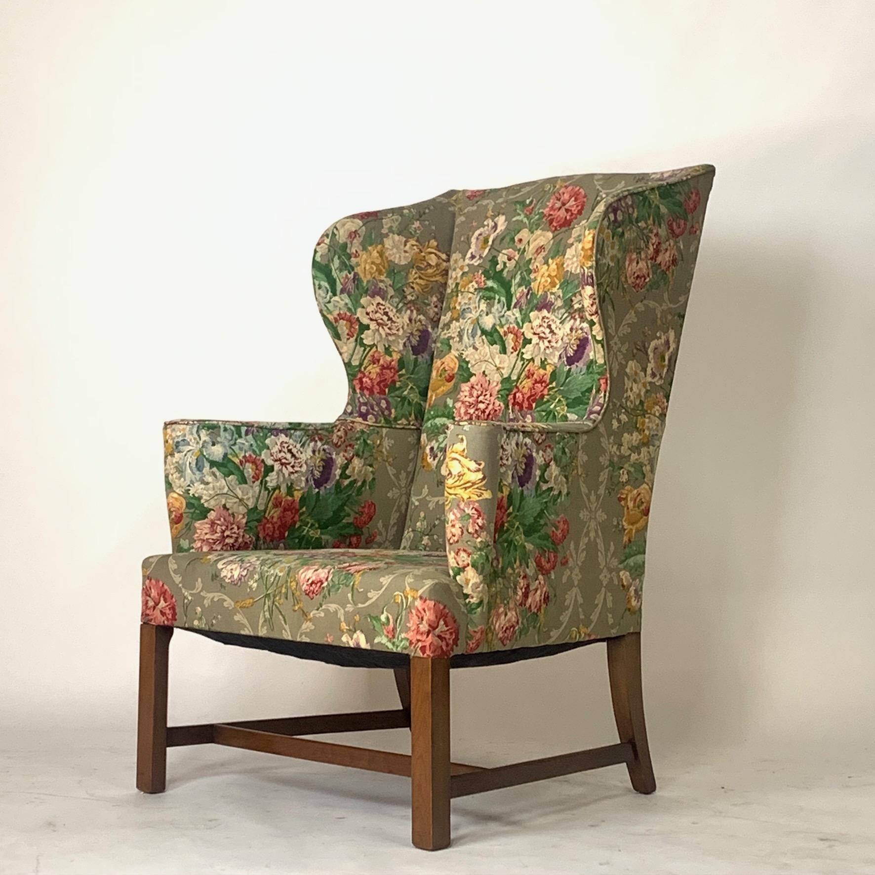 Exceptional Early American Wingback Chairs with Stunning Floral Upholstery 4