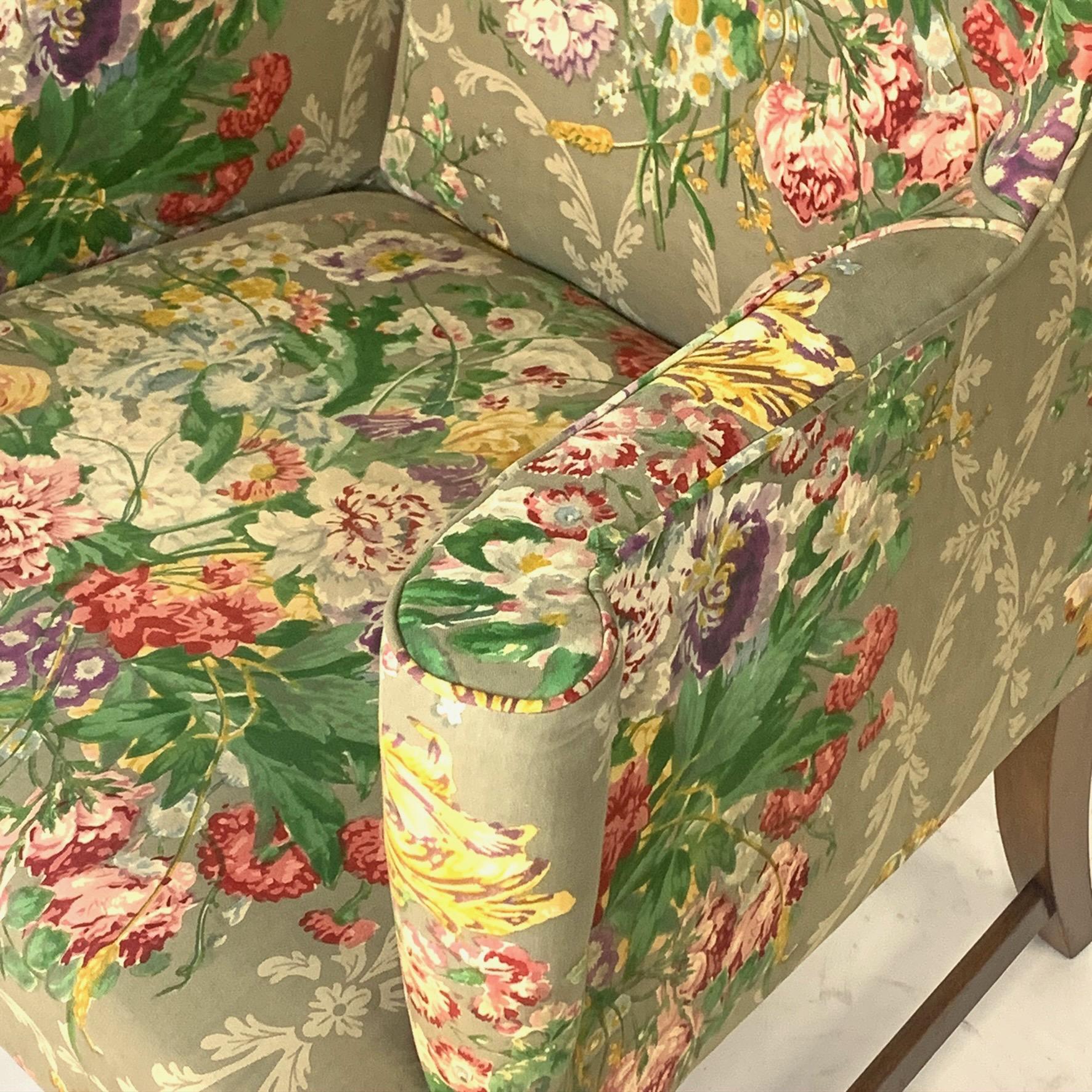 Exceptional Early American Wingback Chairs with Stunning Floral Upholstery 5