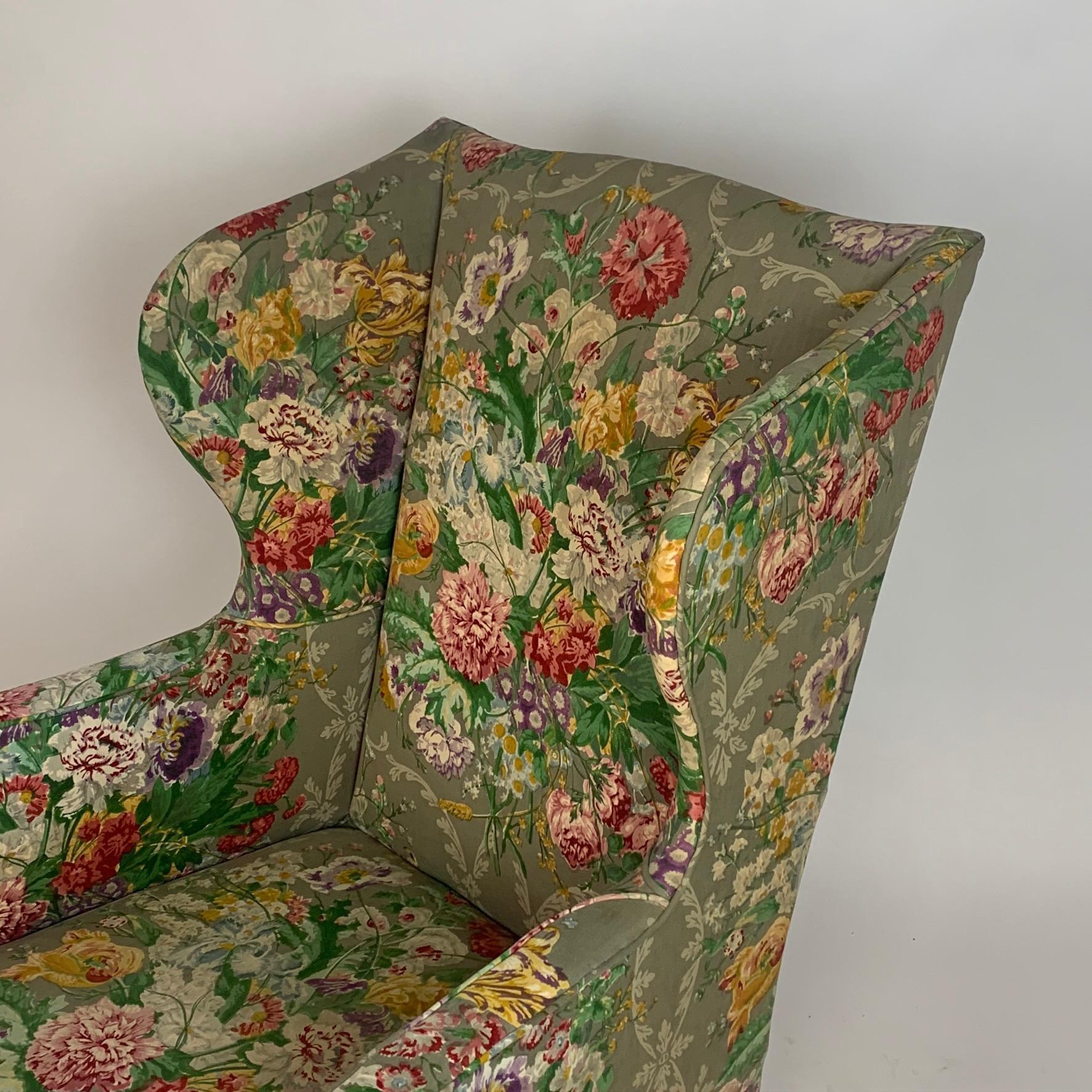 Exceptional Early American Wingback Chairs with Stunning Floral Upholstery 6