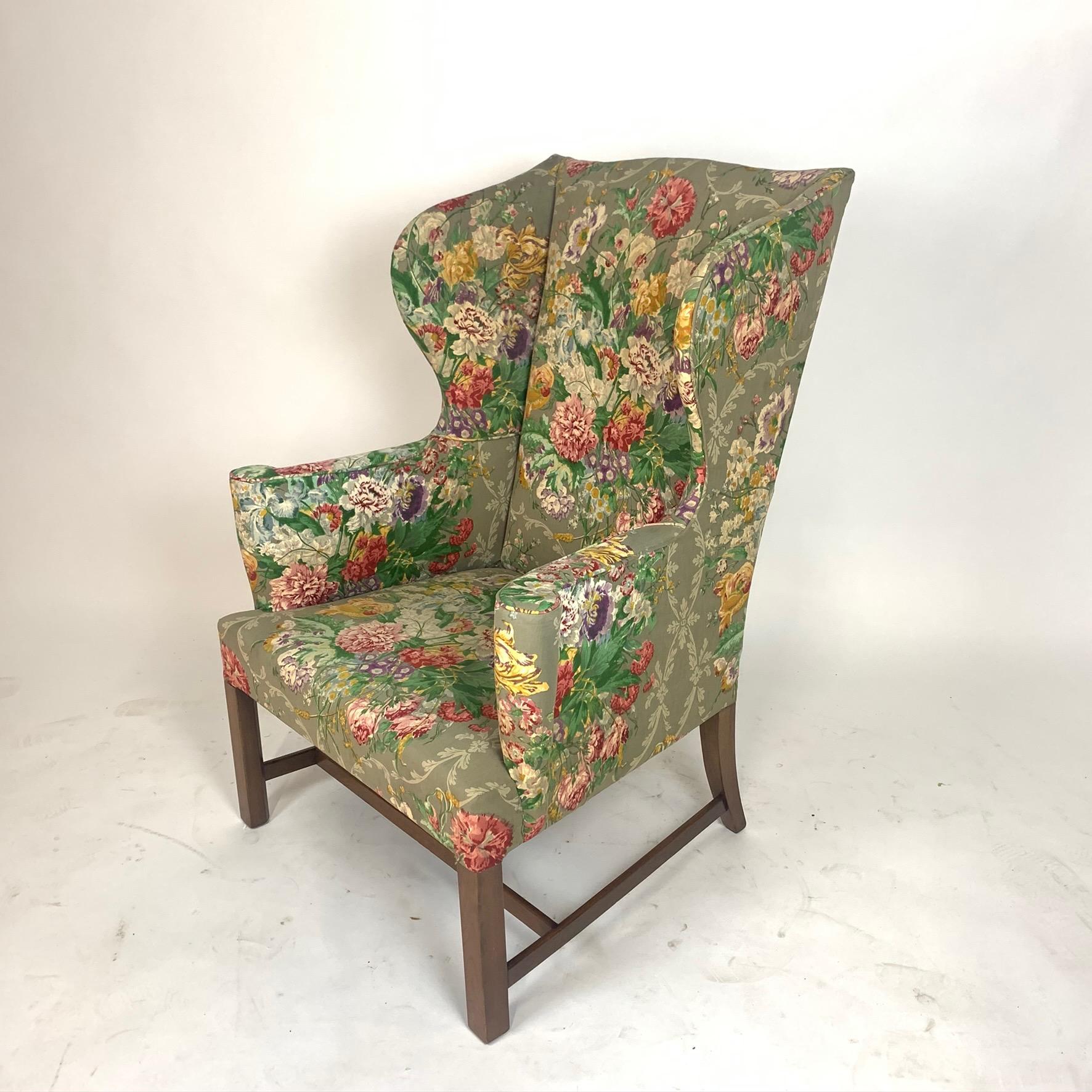 Exceptional Early American Wingback Chairs with Stunning Floral Upholstery 7