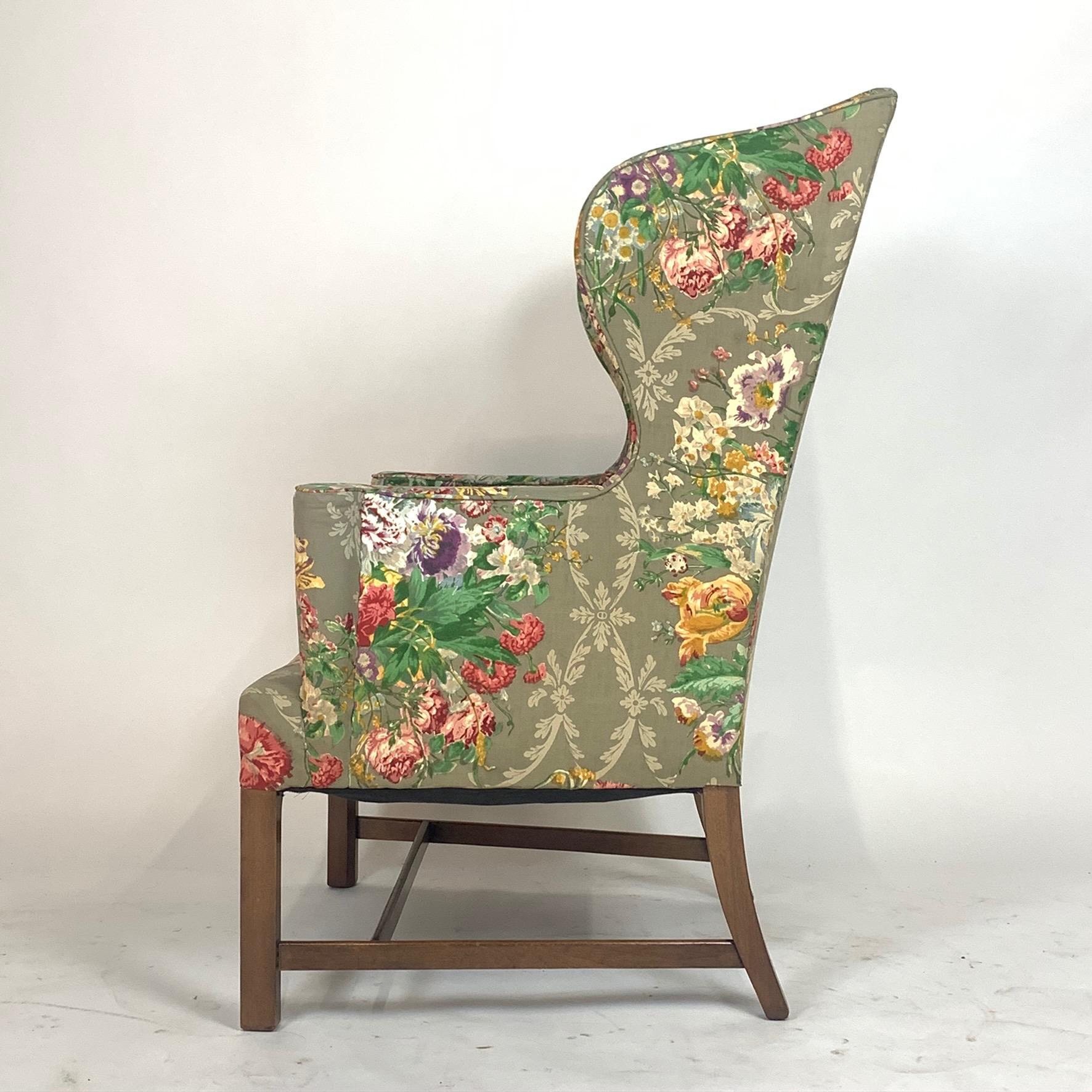 Exceptional Early American Wingback Chairs with Stunning Floral Upholstery 9