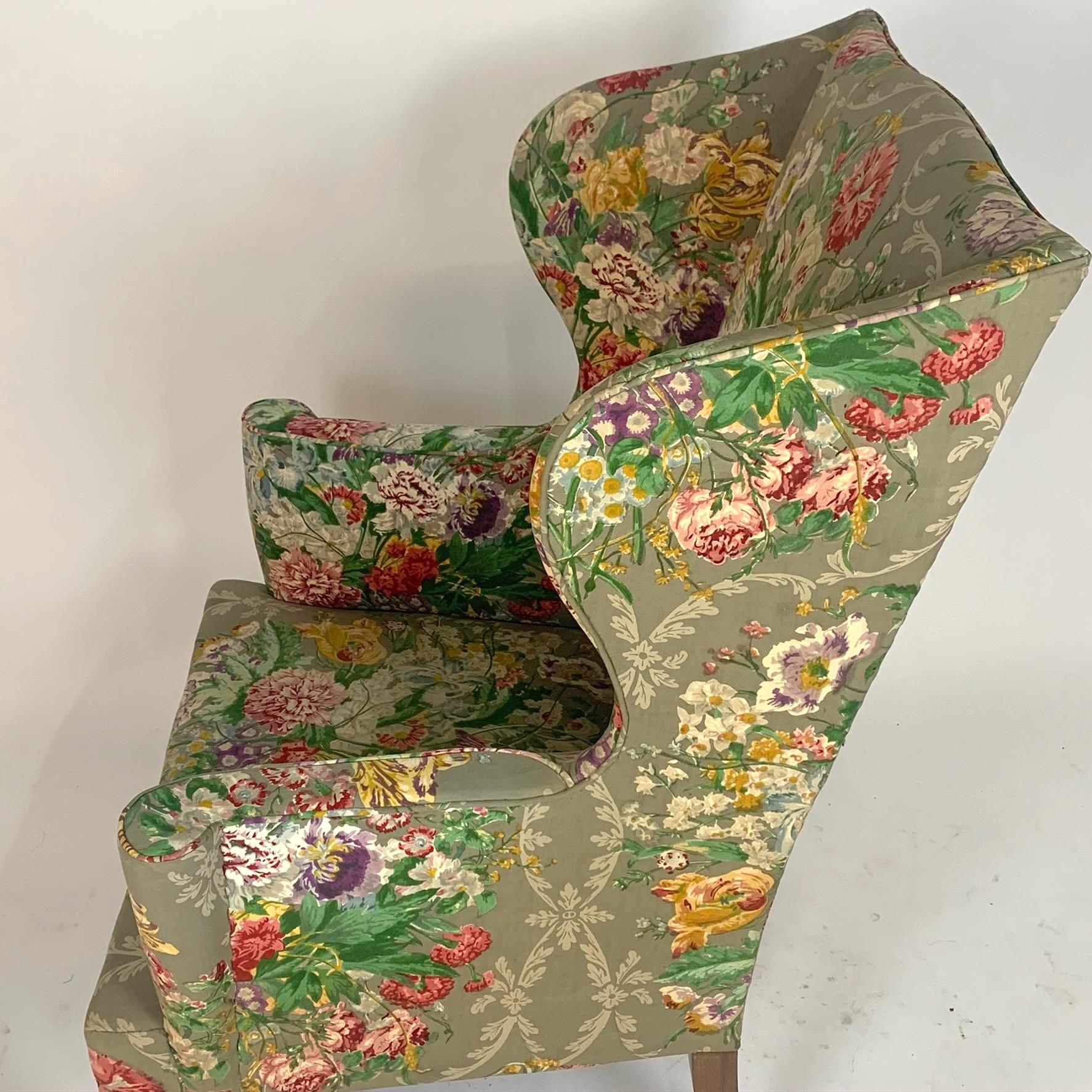 Exceptional Early American Wingback Chairs with Stunning Floral Upholstery 10
