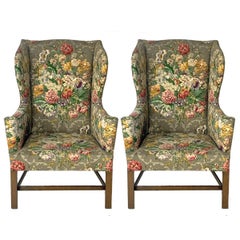 Exceptional Early American Wingback Chairs with Stunning Floral Upholstery