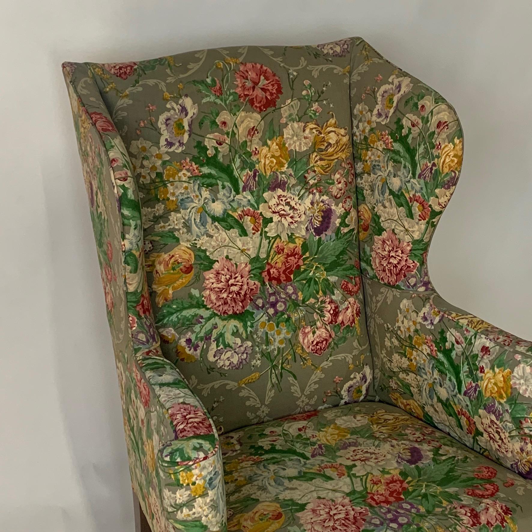 Exceptional Early American Wingback Chairs with Stunning Floral Upholstery 1