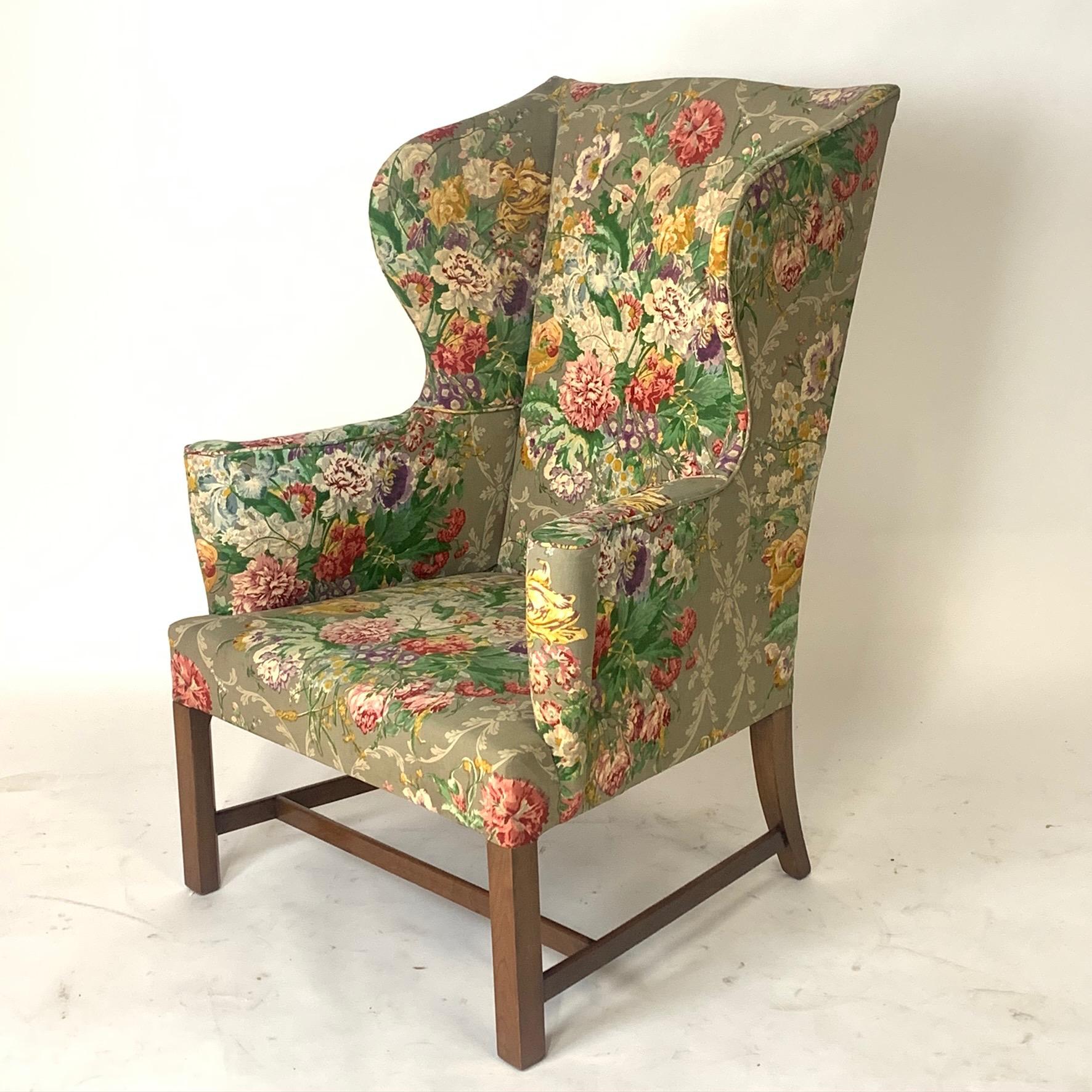 Exceptional Early American Wingback Chairs with Stunning Floral Upholstery 2