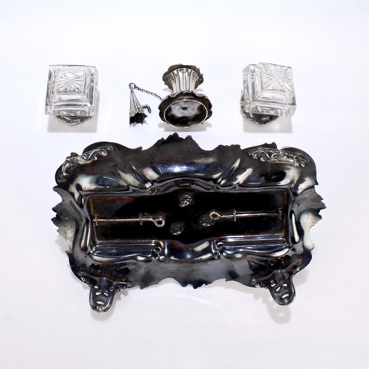 Exceptional Early Victorian English Sterling Silver Inkstand by Henry Wilkinson For Sale 4
