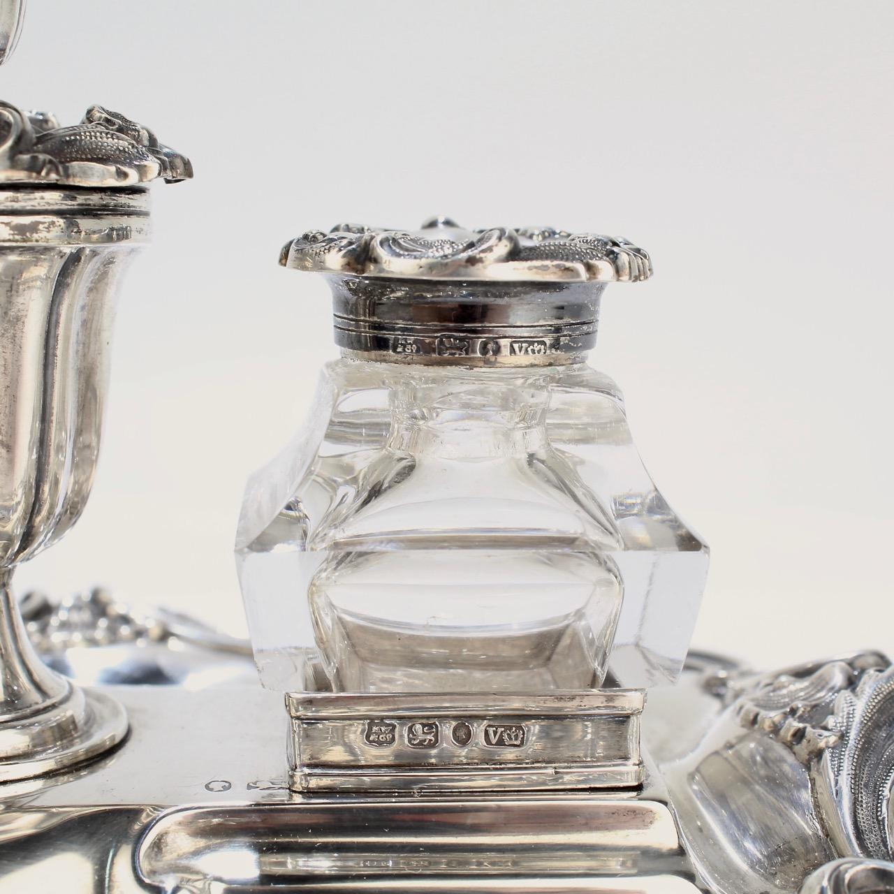 Exceptional Early Victorian English Sterling Silver Inkstand by Henry Wilkinson For Sale 7