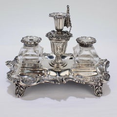 Exceptional Early Victorian English Sterling Silver Inkstand by Henry Wilkinson