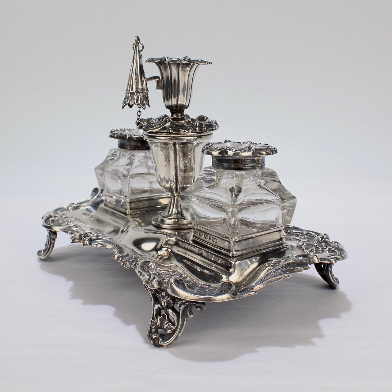 Exceptional Early Victorian English Sterling Silver Inkstand by Henry Wilkinson In Good Condition For Sale In Philadelphia, PA