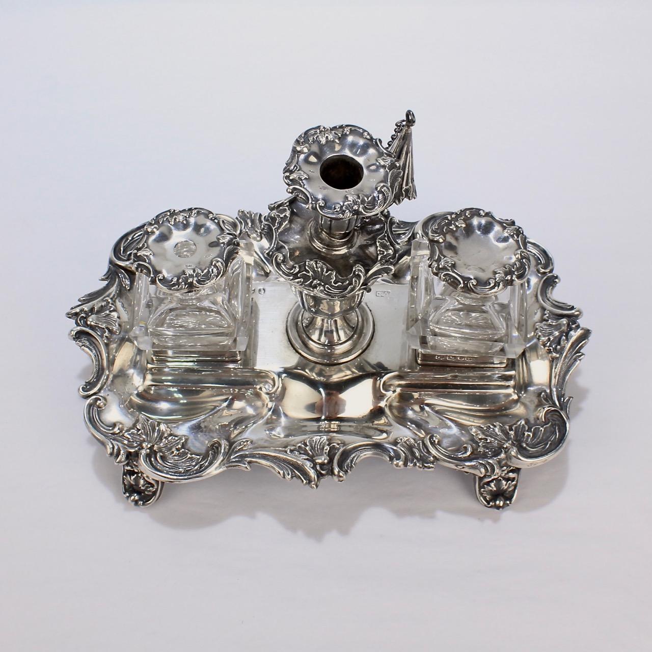 Exceptional Early Victorian English Sterling Silver Inkstand by Henry Wilkinson For Sale 1