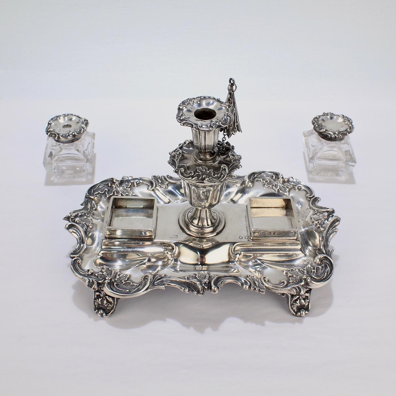 Exceptional Early Victorian English Sterling Silver Inkstand by Henry Wilkinson For Sale 2