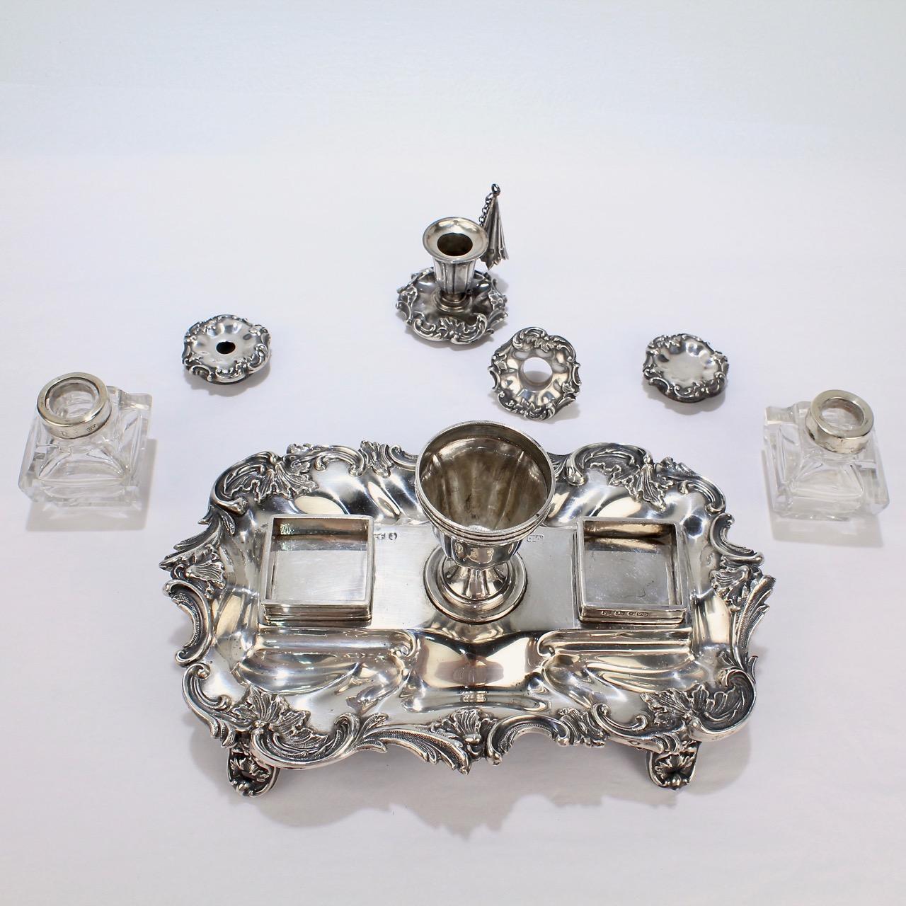 Exceptional Early Victorian English Sterling Silver Inkstand by Henry Wilkinson For Sale 3
