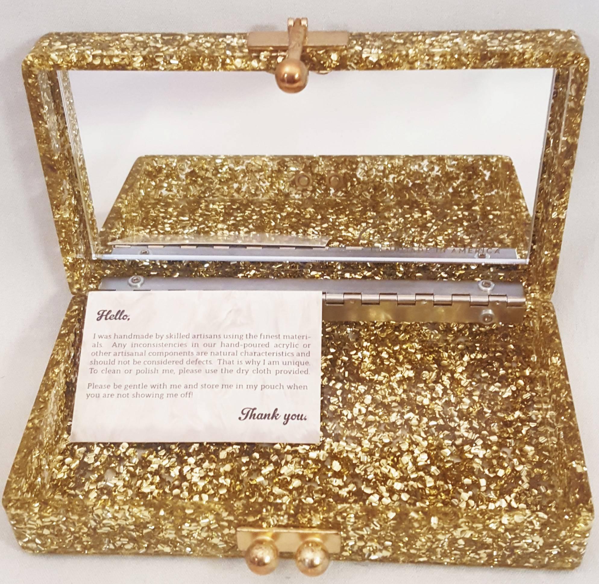 Brown Exceptional Edie Parker Lara Confetti Metallic Gold Tone Clutch 